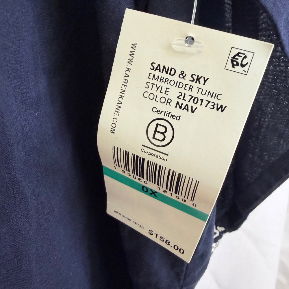 Karen Kane‎ Embroidered Tunic Top Navy Blue 0X NWT Luxury Boho Chic $158 - Picture 4 of 9